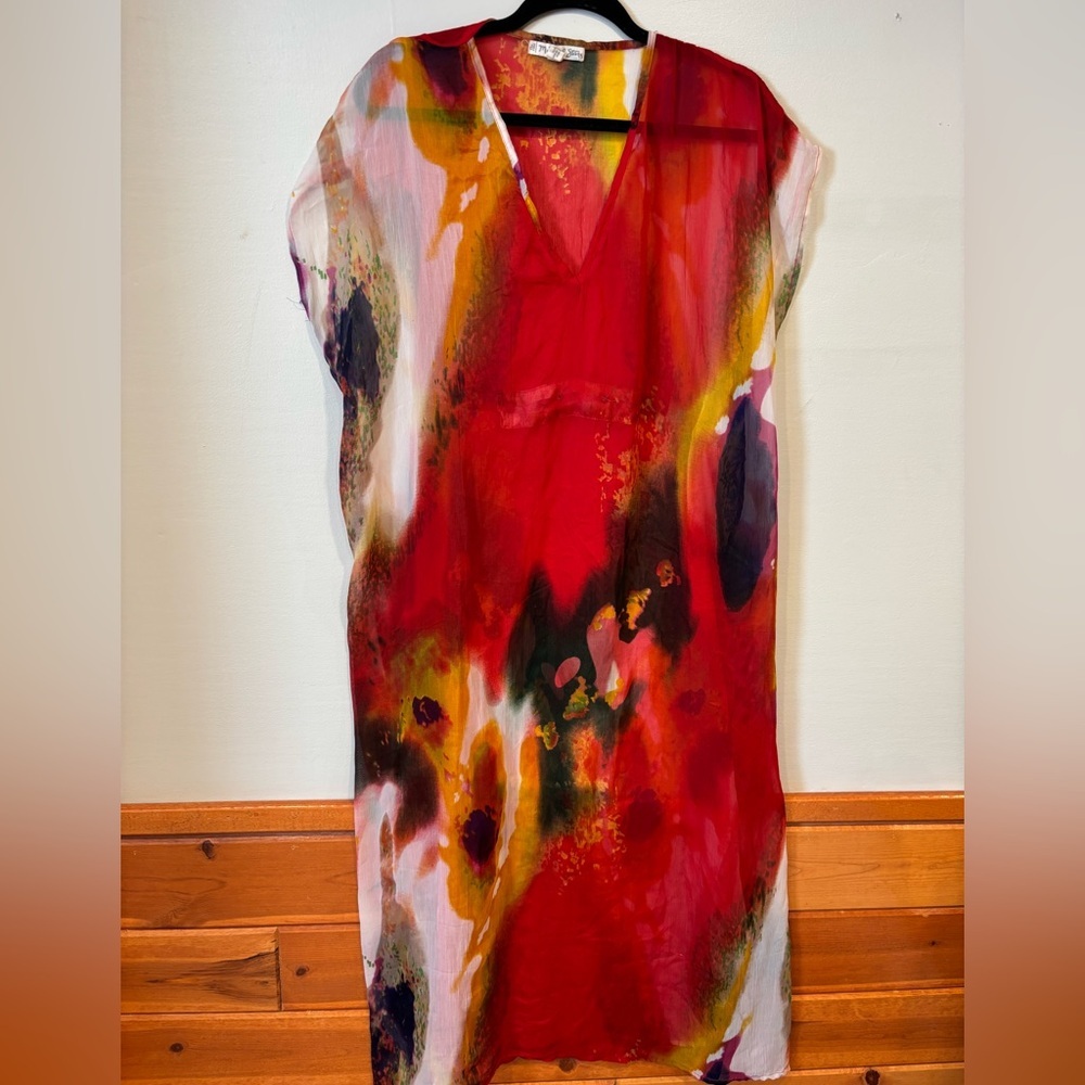 Michael Stars Multi-Color Sheer Beach Cover Up Kaftan Dress O/S - Picture 2 of 6